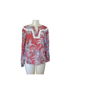 New w Tags, Loft XS Red Floral Lace Cotton Peasant Style Blouse
